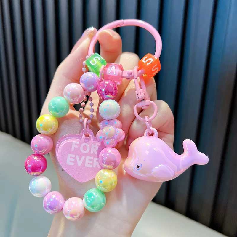 Acrylic plating small dolphin key chain pendant small fresh colored beaded gift bags for loversT251127