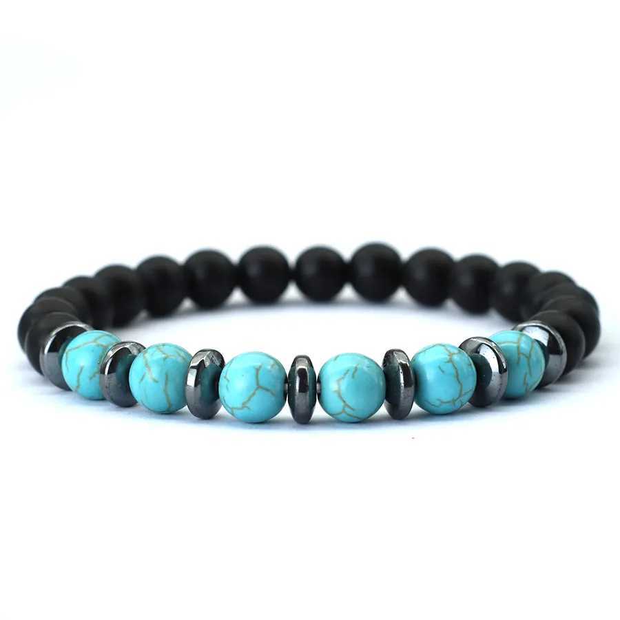 Fashion Beaded For Men Black Frosted Stone Chakra Braslet Blue Howlite Tiger Eyes Strand Braclet Pulsera Hombre Joias C251105