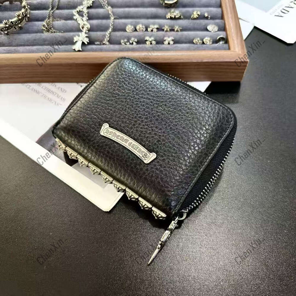 Designer wallet Charm card holder CH Chrome bag Keruo's Same Style Genuine Leather Coin Purse Cross Sword Zipper Holder Card Case Small Storage Bag Niche High-end Feel
