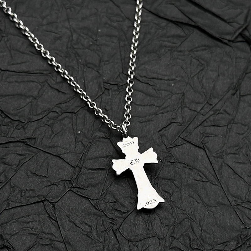 S925 sterling silver retro old small double-layer cross pendant necklace European and American men and women niche 251124 - view 4