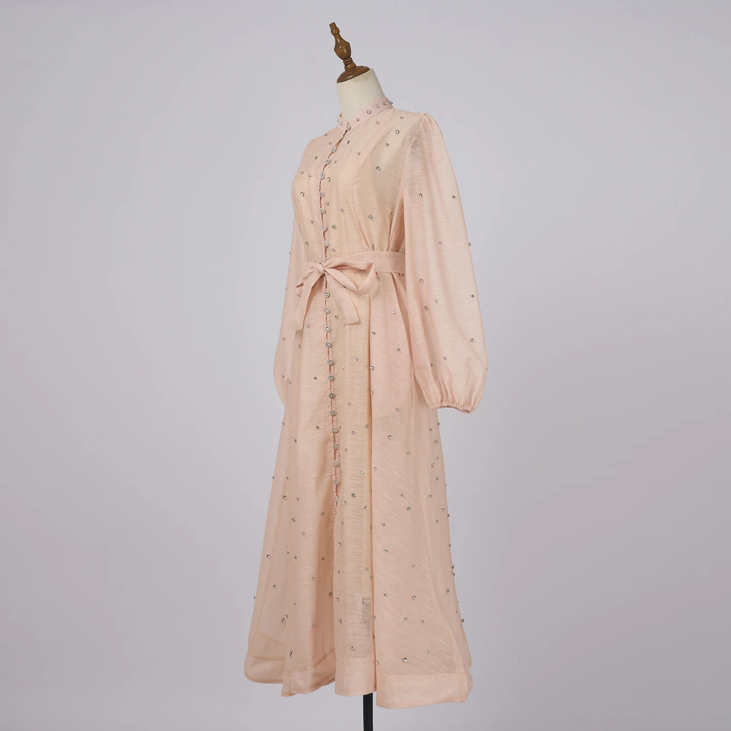 Crystal Long Dress Women Summer 2025 Spring See Through Cotton Linen Dresses Full Sleeve Evening Vestidos Party Robe