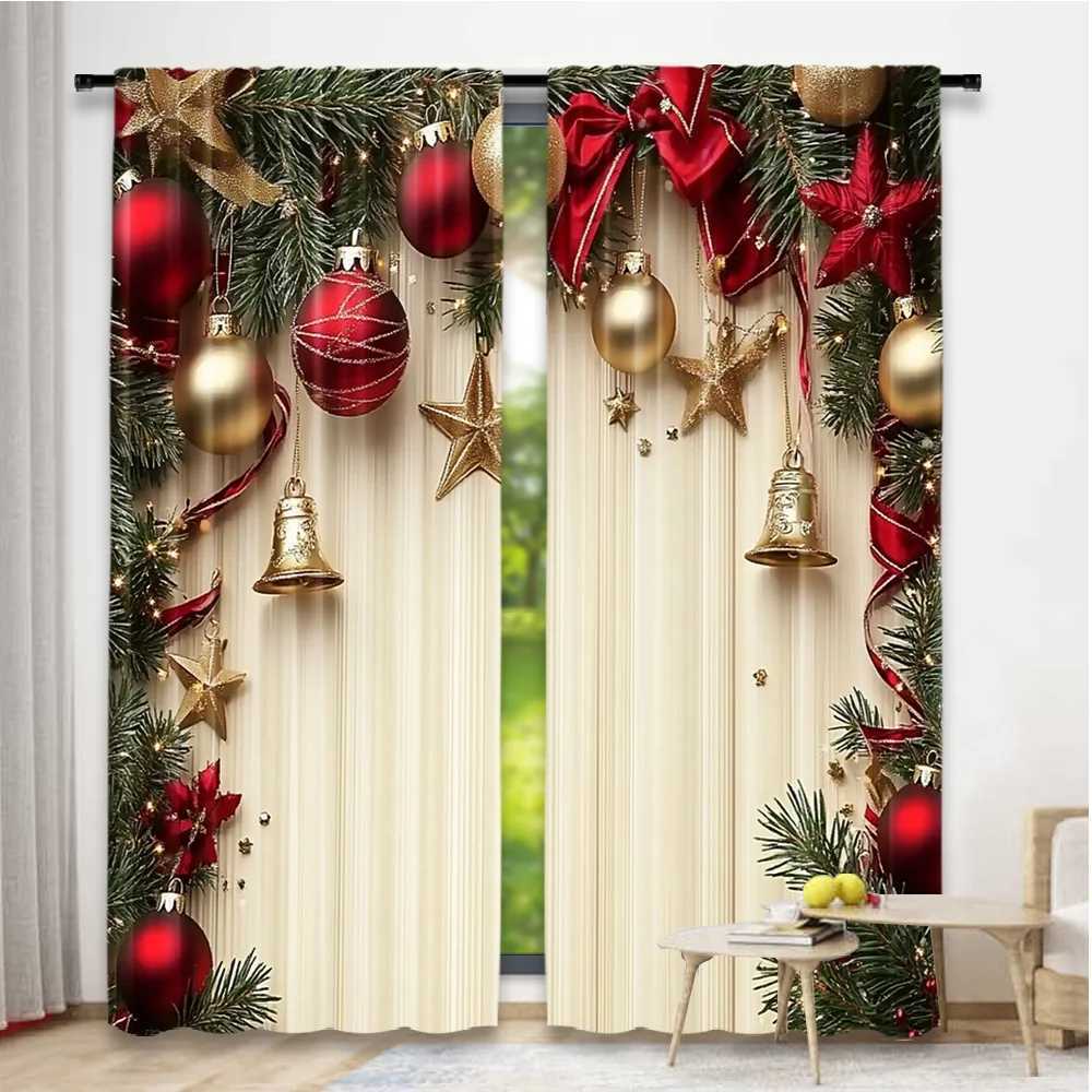 Curtain Christmas 2pcs 2D flat printing Christmas Curtains Holiday Elegance Durable polyester fiber Party Decorations for Entryway Room Parties Y25112