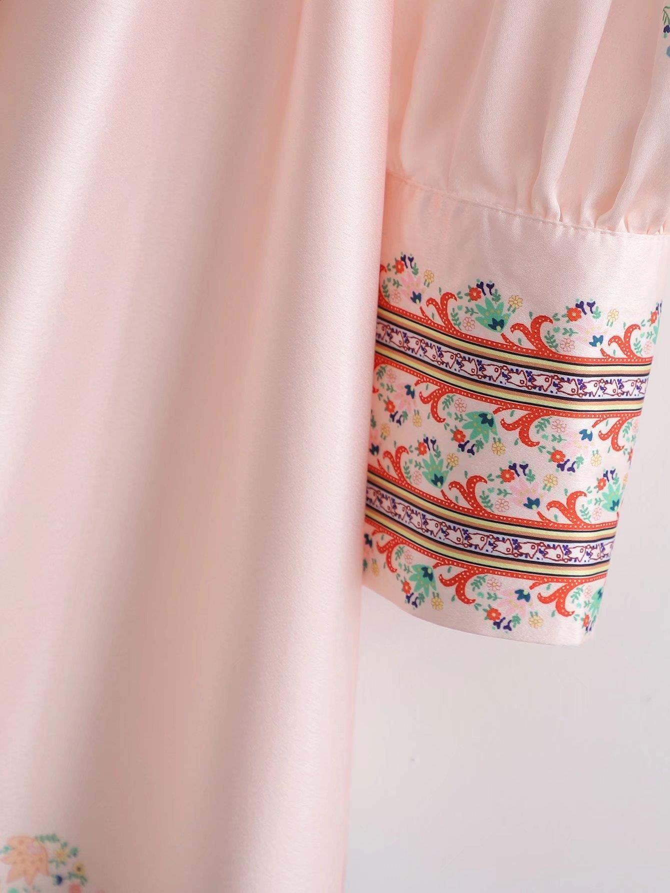 Womens autumn temperament lapel waist cinching slimming single breasted printed A-line dress elegant long skirt