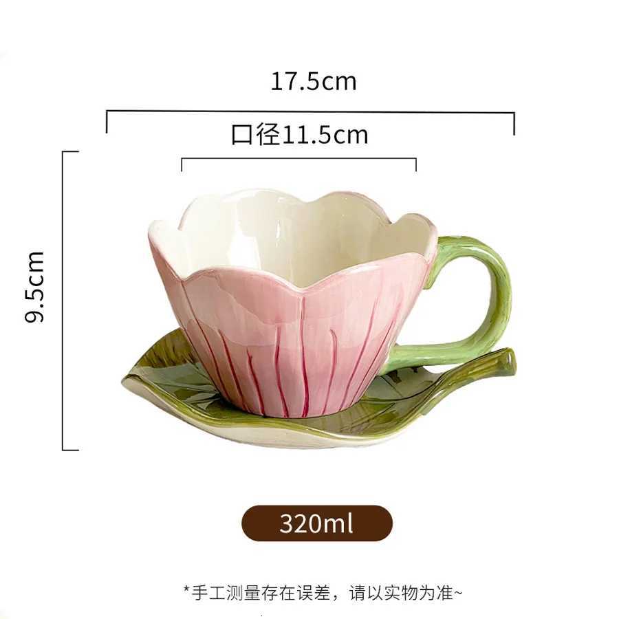 Three-dimensional Tulip Flower Cup Simulated Leaf-shaped Ceramic Coffee Mug Cup and Dish Set Afternoon Tea Accessories C251127