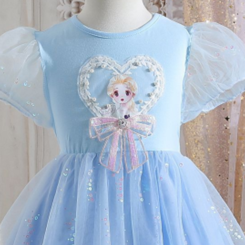 DISNEY girls designer clothes toddler designer clothes Frozen Elsa princess Summer short-sleeved dress children cotton comfortable soft.