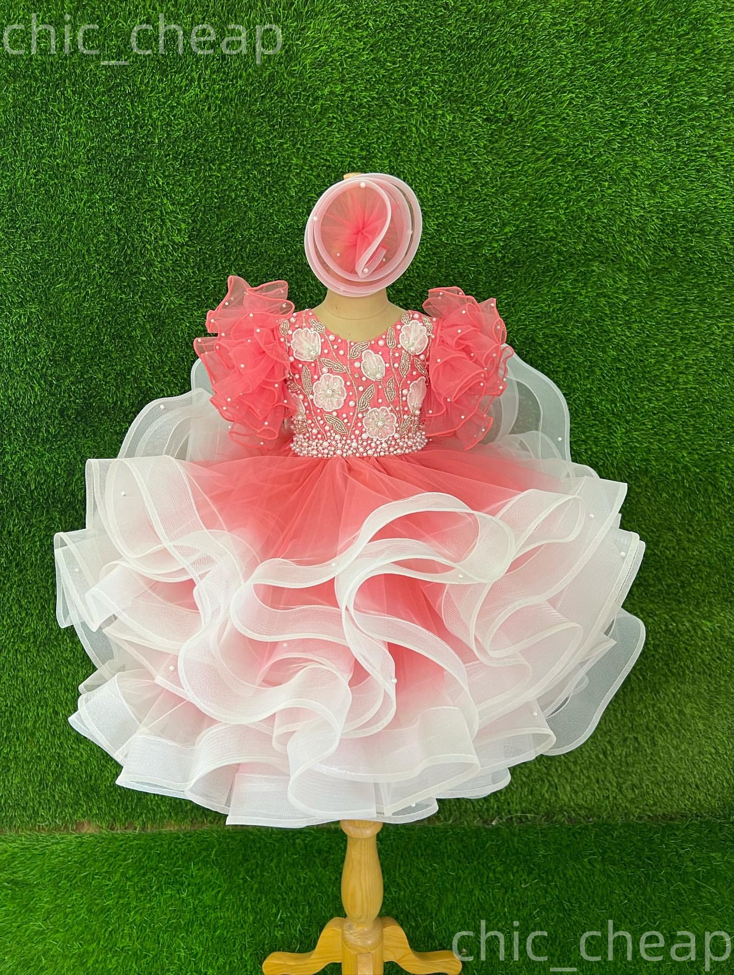 2026 Water Melon Ball Gown Flower Girl Dresses Appliques Pearls Tiers Tulle Little Girl Christmas Peageant Birthday Christening Tutu Dress Gowns ZJ422