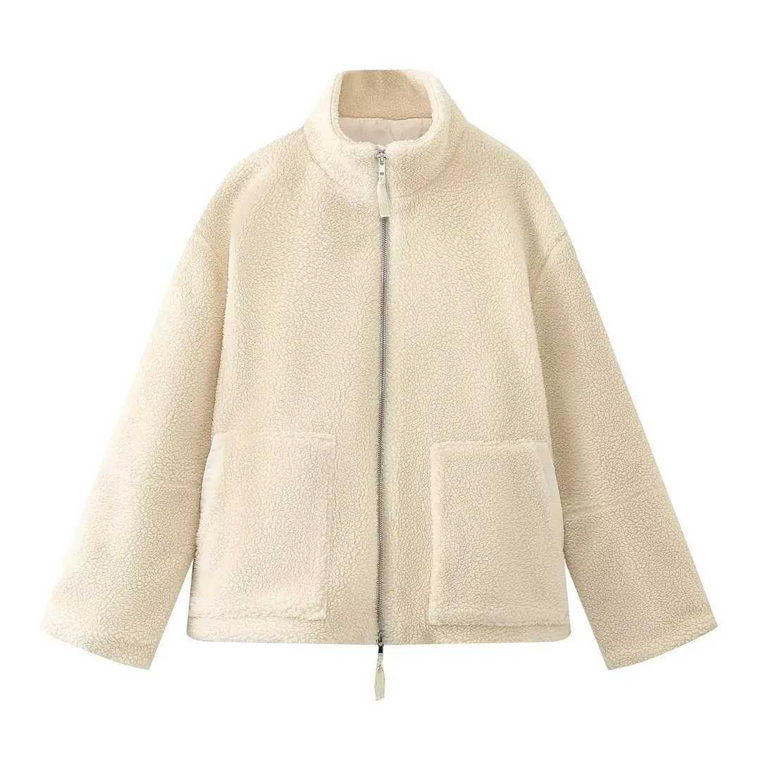 Lamb Wool Jacket Women Winter Fashion Stand Collar Zipper Pocket Long Sleeve Tops Warm Thicken Fleece Coat Streetwear OvercoatsXJ251127