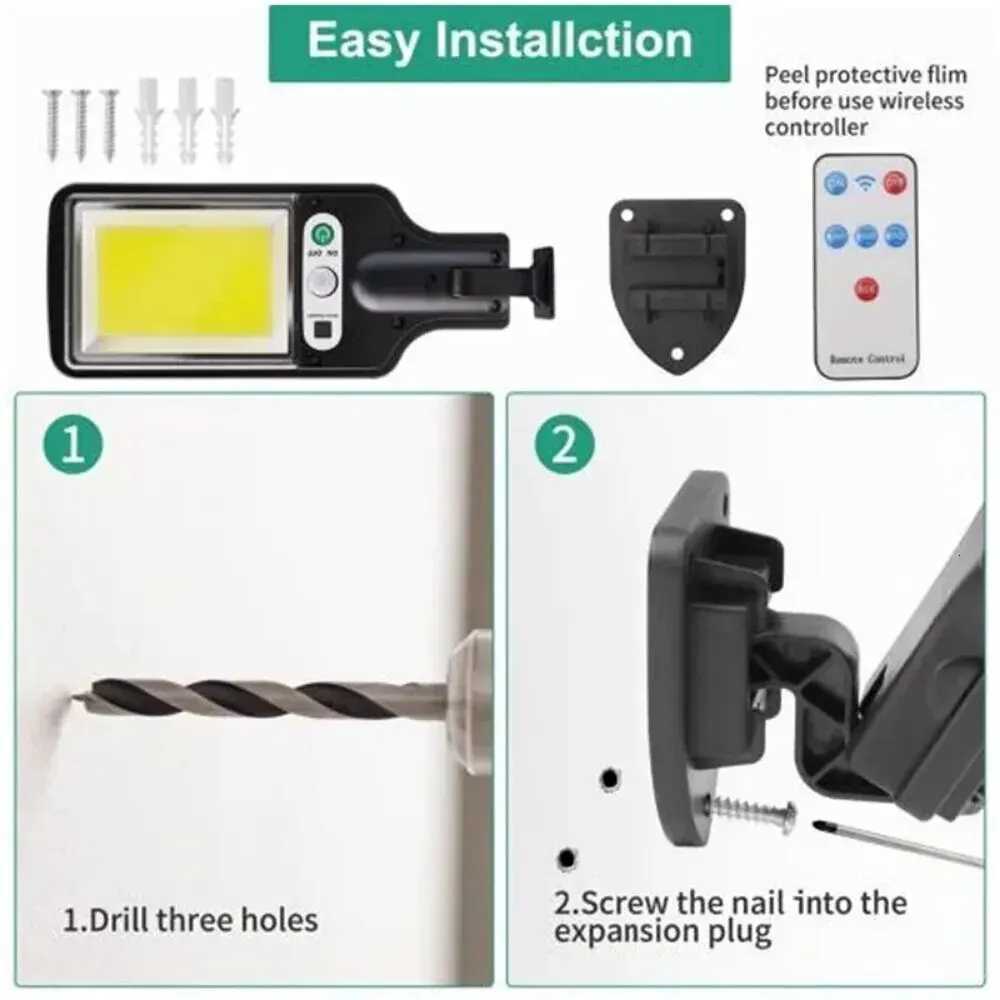 Powerful LED Solar Outdoor Led Courtyard Wall Lamp 3 Modes Human Body Induction Garden Terrace Garage Door Street LightingM251127