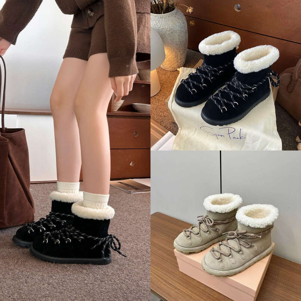 Winter Snow Boots Fashion Designer shoe woman Australia Trainers Lace Up plat platform shoe Genuine Leather Suede Warm Comfortable Wool fur boot Ankle Boots shoes