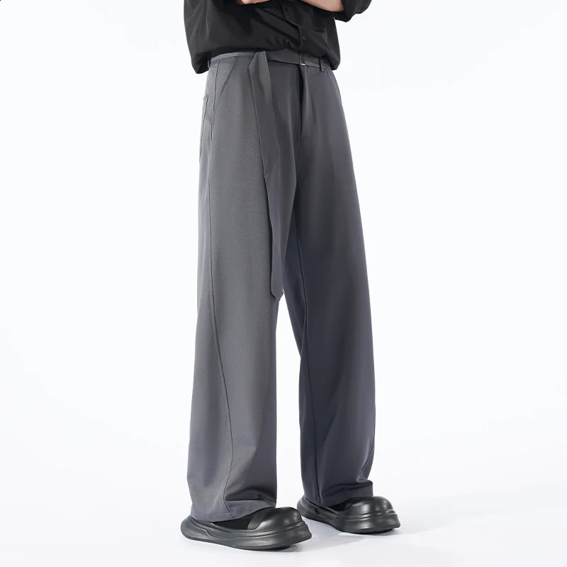 Spring/Summer Mens Casual Pants Hong Kong Style Loose Japanese Wide Leg Pants Male and Female Models Belt Wide Leg Pants 250427