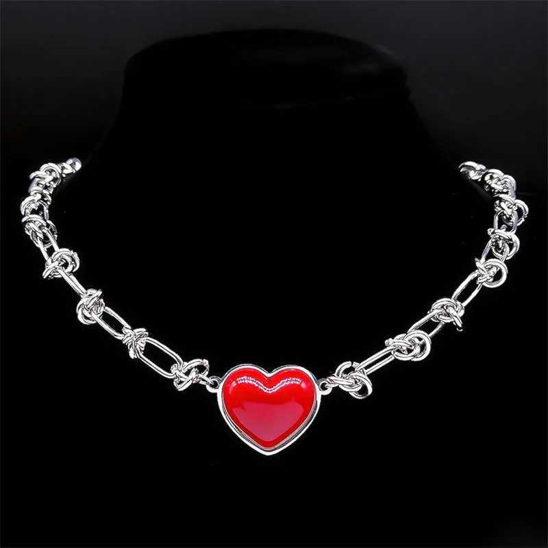 HNSP Stainless Steel Red Heart Choker Necklace Pendant Chain For Women Jewelry Versatile Girl AccessoriesT251127
