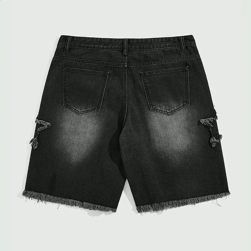 Summer mens black one-fifth star patch denim shorts patchwork casual hip-hop Y2k jeans shorts 250423