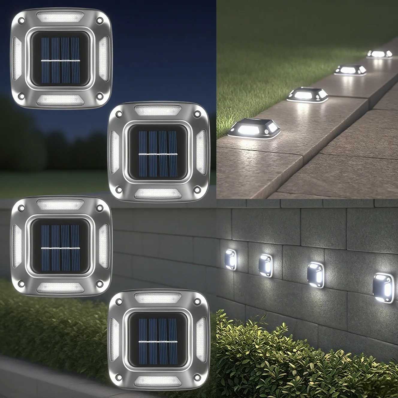 4PCS 8 LEDs Solar Ground Light Waterproof IP65 Warm Light Perfect for Outdoor Courtyards Driveway LightingM251127
