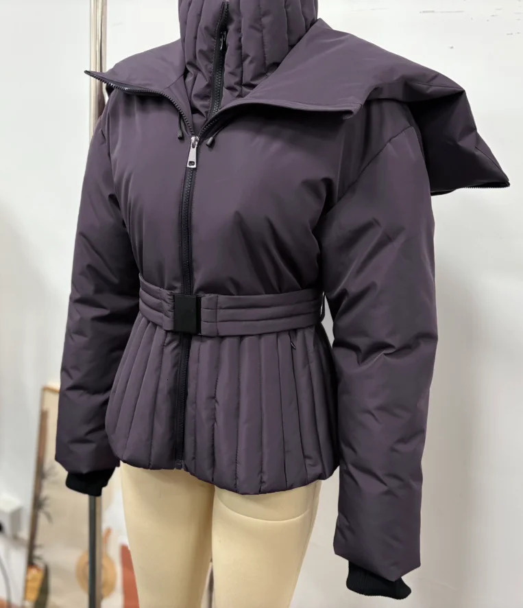 Women Hooded Tie-Waist Ski Suit Pink Flared Leg Fur Trim Water-Resistant Fabric 2025 Winter Outerwear Fashion Sweet Snow Suit 251126