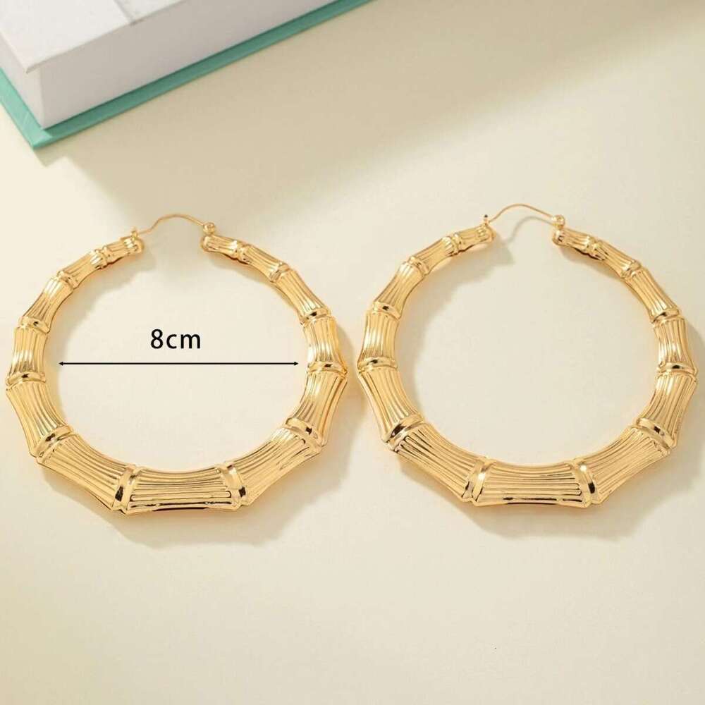 Wind Super Knot Exaggerated Personalized Bamboo Gold Plated Large Hoop Earrings