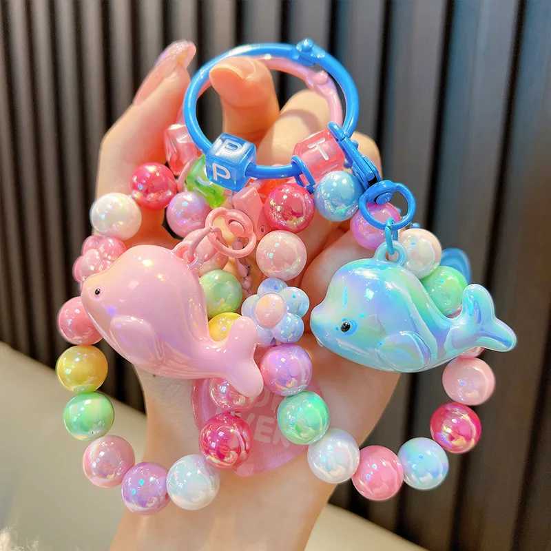 Acrylic plating small dolphin key chain pendant small fresh colored beaded gift bags for loversT251127