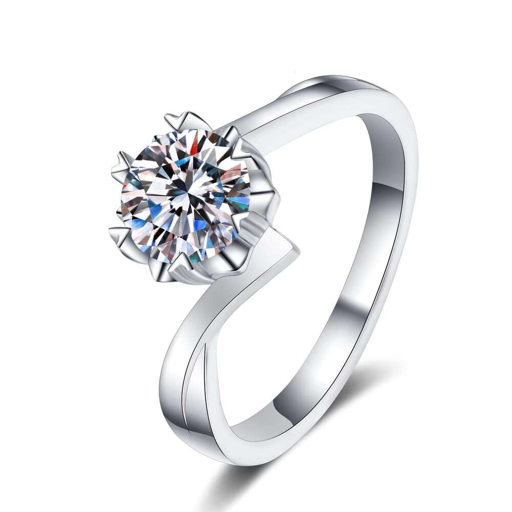 DHCollections Adjustable Sterling Sier Wedding Engagement Ring Rhodium Plated Newby Snowflake VVS Classic D Color Moissanite Elegant