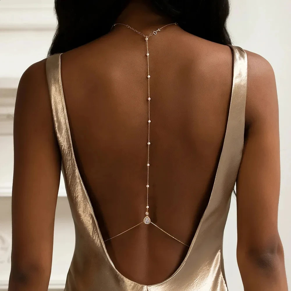 Stonefans Fashion Bridal Pearl Back Chain Jewelry Underwear Wedding Charm Womens Pendant Crystal Body Jewelry Accessories 250425