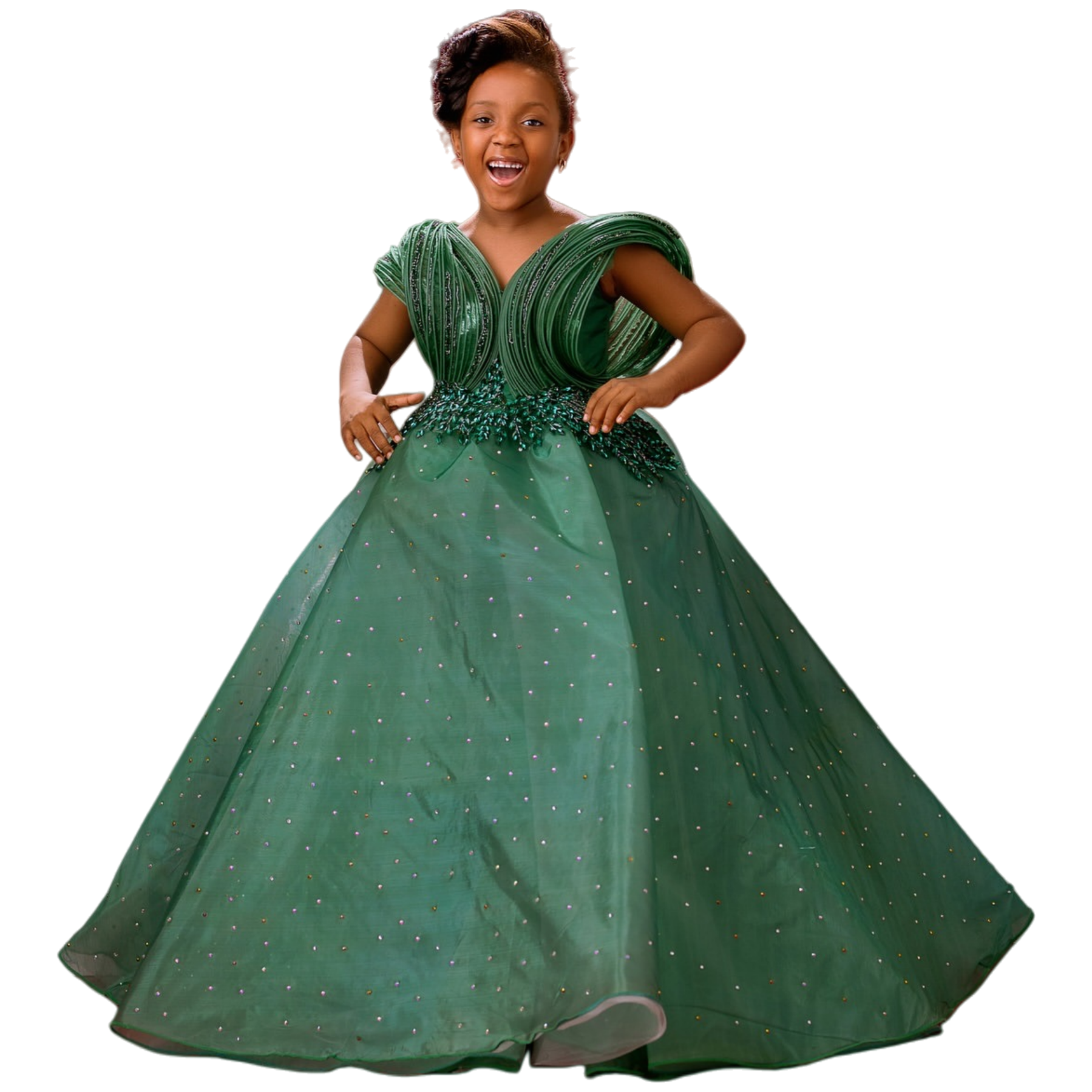 2026 Dark Green A-line Flower Girl Dresses Crystals V-neck Organza Stylish Little Girl Christmas Peageant Birthday Christening Tutu Dress Gowns ZJ422