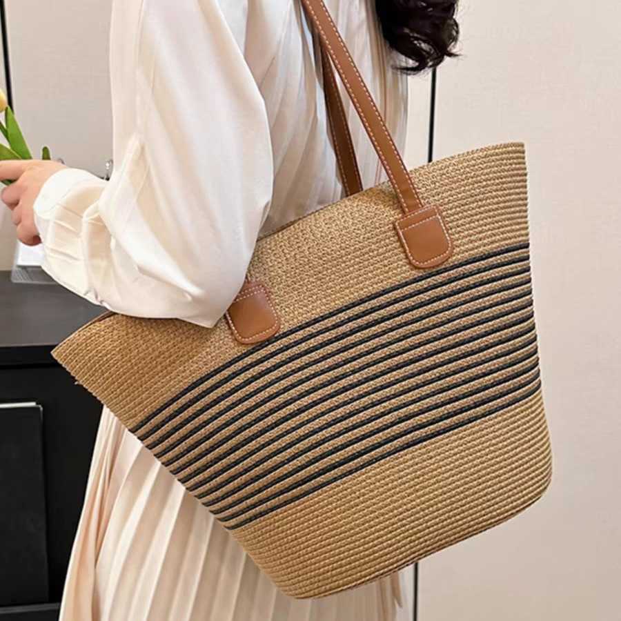 Straw Woven Bag Womens Summer Handbag Seaside Tote Bag Large Capacity Woven Shoulder Bag Rattan Woven Grass Bag Water Bucket Bag Trendy