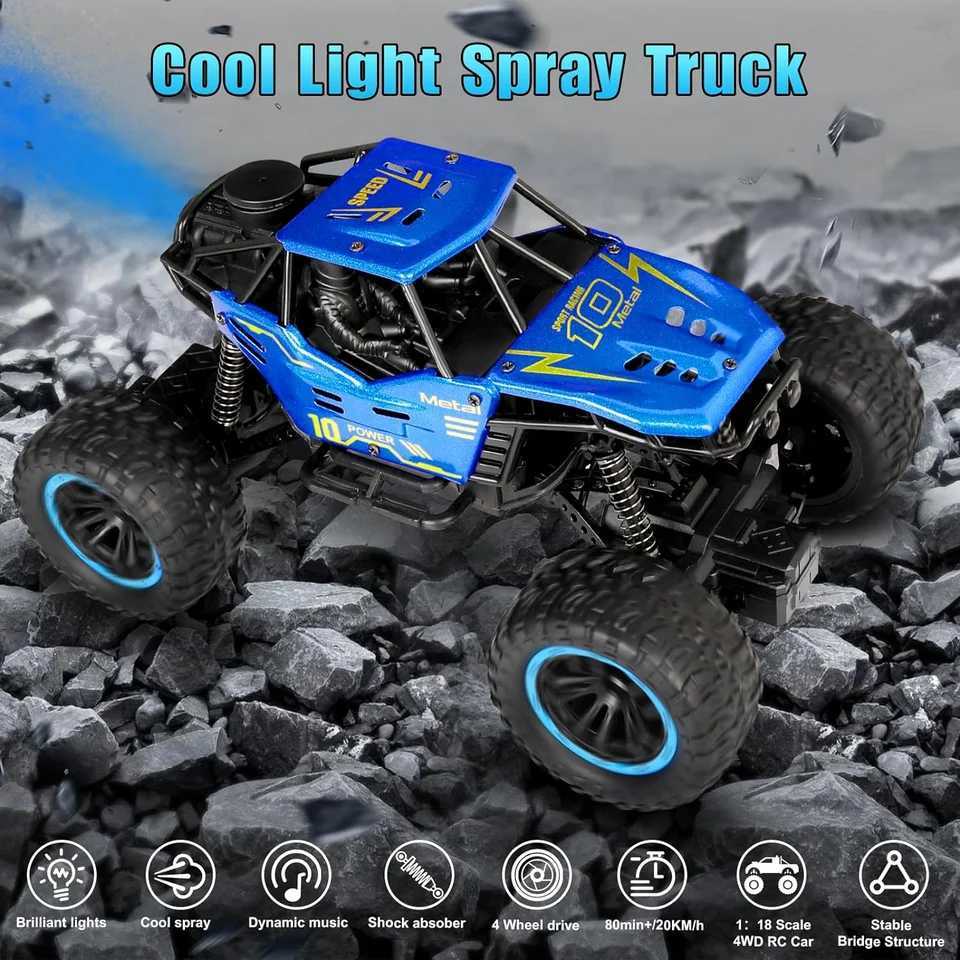 Remote Control Cars 118 Scale All Terrain RC Car RC Monster Truck Toys with Spray LED Lights 4WD Alloy Climbing Car Toys Y251127