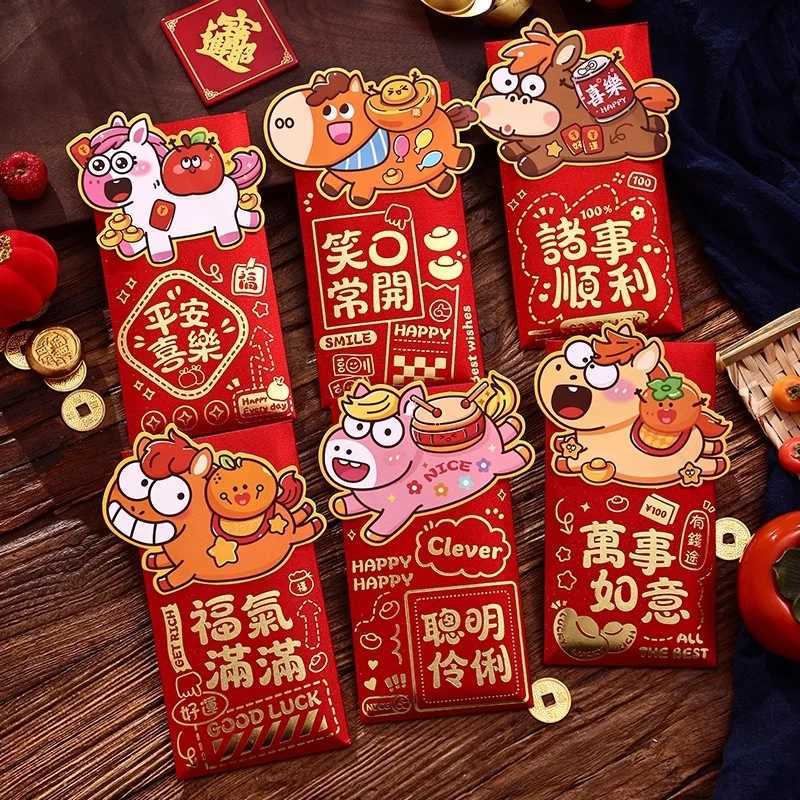 4/6Pcs New Year Red Envelope 2026 Chinese Spring Festival Hongbao Traditional Lucky Money Packets Horse Year Money Pouch Z251127