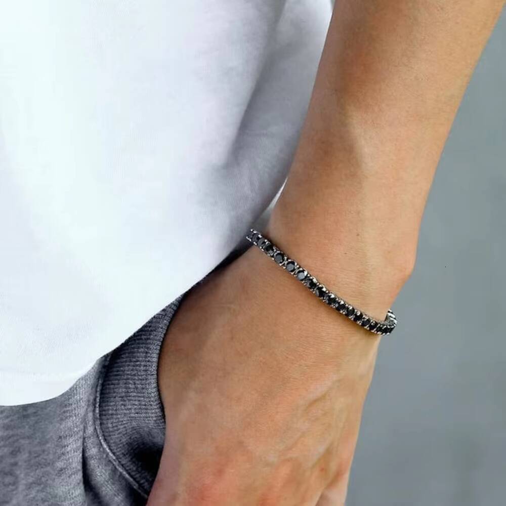 Factory Wholesale 3mm 4mm 925 Silver Black Moissanite Tennis Men Bracelet Chain