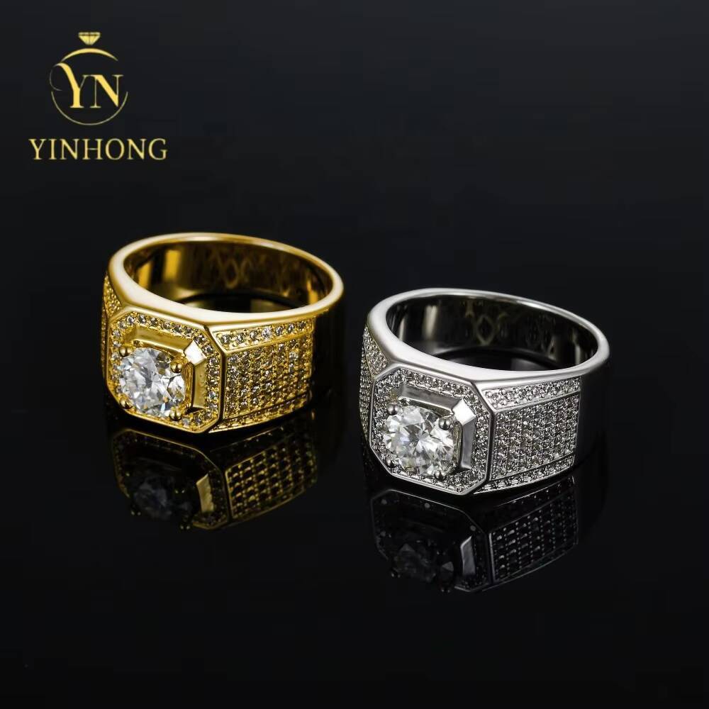 Hot Sale Customized Ice Crystal Hip Hop Mens Ring 925 Sterling Silver Ring Diamond Moissanite Ring Men