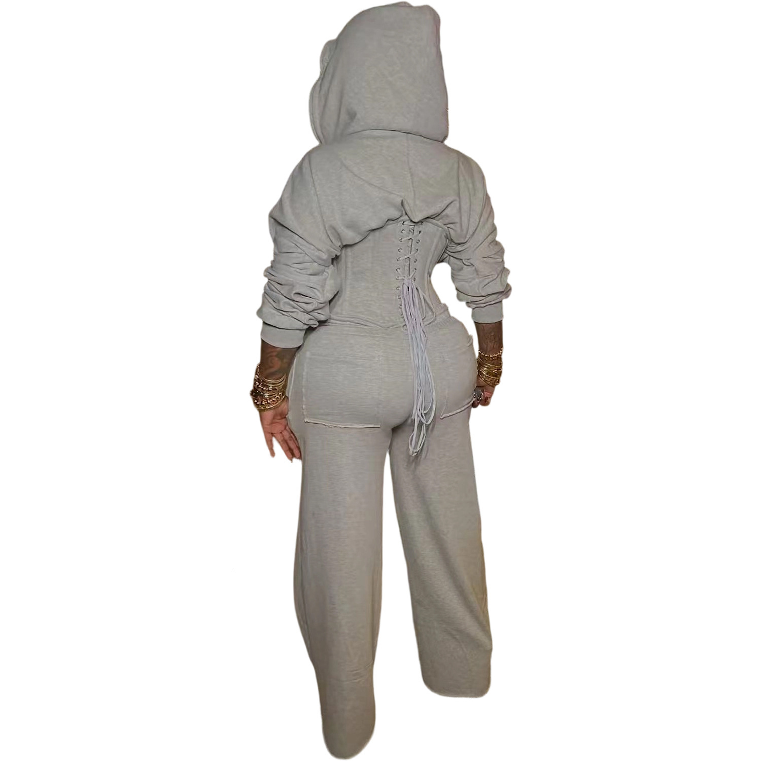 Womens Tracksuits Two Pieces Set 2025 New Fashion Clothing Personality Tie Waist Casual Pants Set Including Fishbone 5 Colors