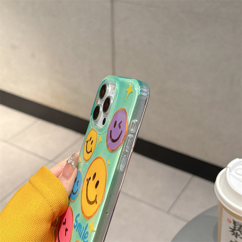 Colorful Smiley Face Phone Case Compatible with iPhone 16/15 Pro Max Designer New Ins Style Niche Protective Case