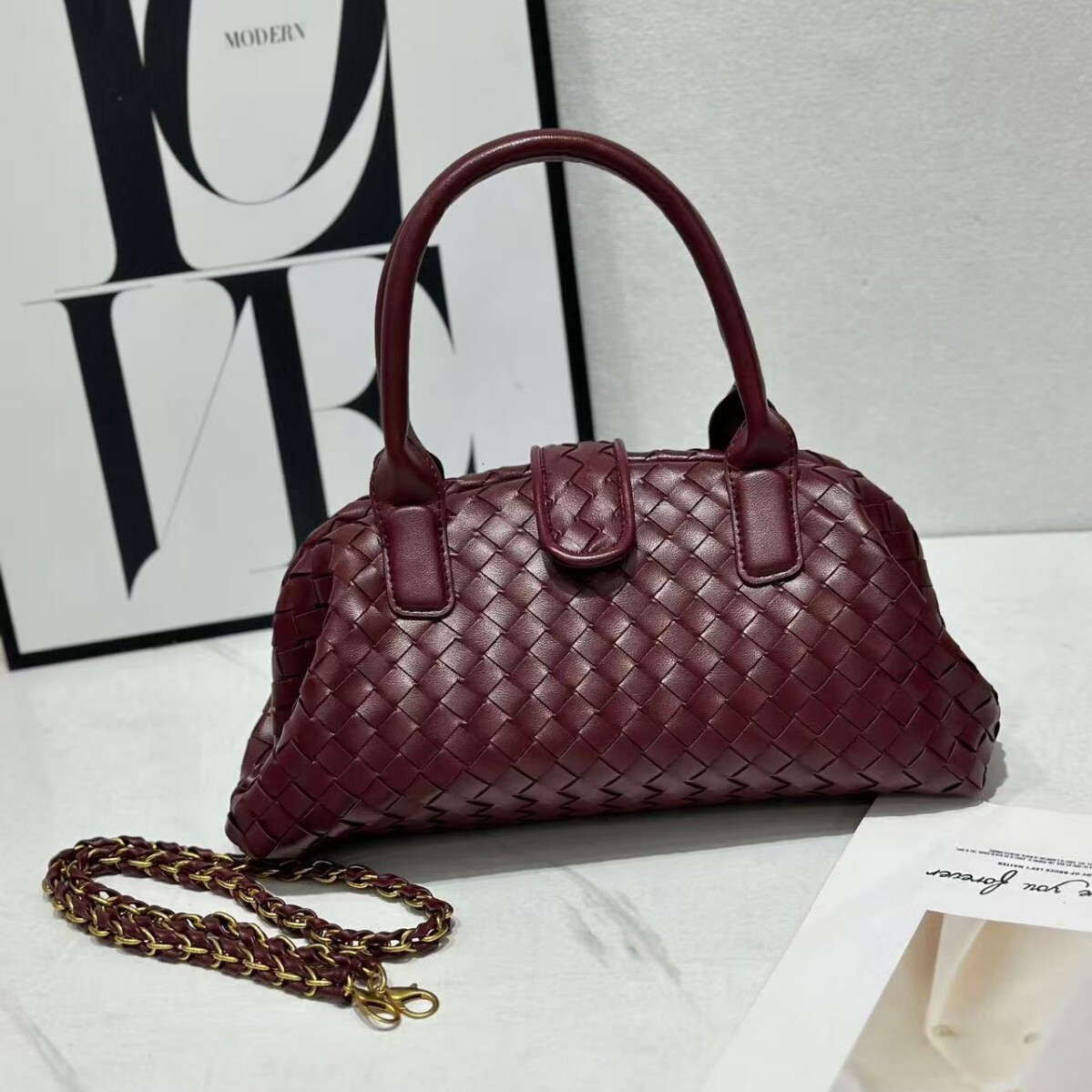 Designer Bag Luxury Handwoven Shell Bag Genuine Leather Women's Bag High-end Bowling Boston Handbag Crossbody Shoulder Bag