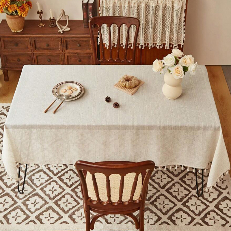 A843 European classical cotton and linen tablecloth line tassel atmosphere tablecloth dustproof decorative cloth living room coffee table cover