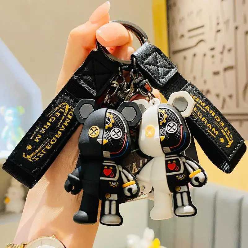 Cute Bear Chain Resin Bow Bell Rabbit Keychain Weaving Fashion Bag Pendant Holiday Car Animal Ring For Girls GiftsT251127