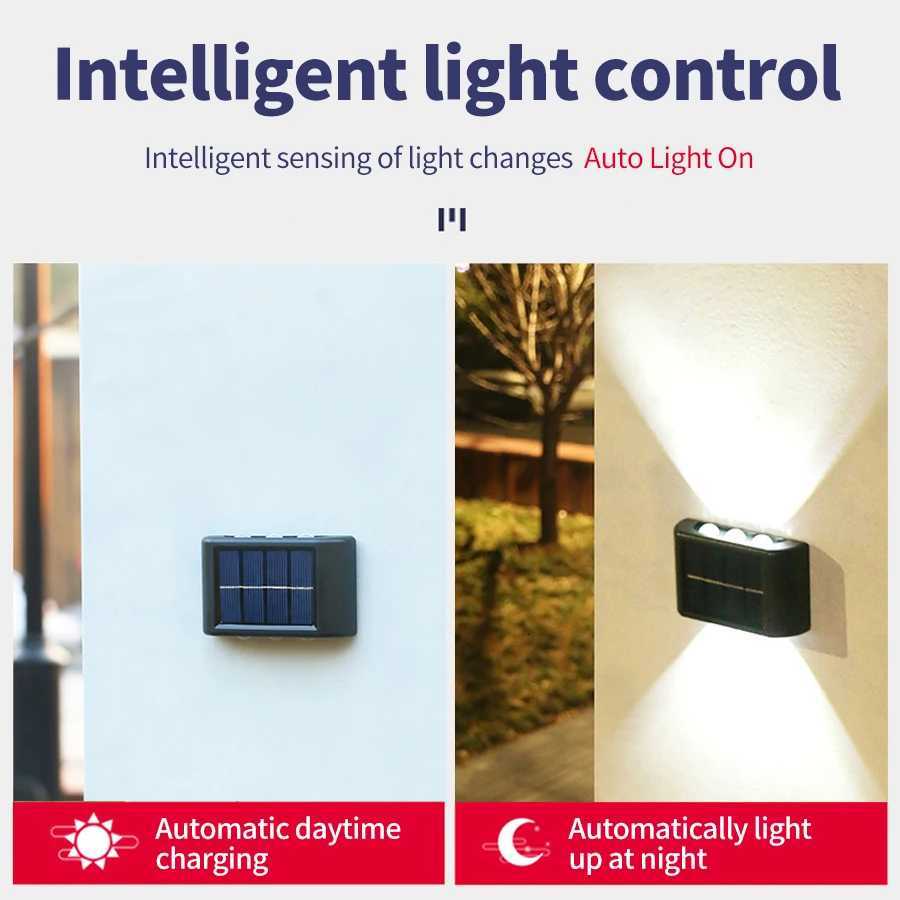 4/6/8/10LEDs Solar Wall Lamp Yard Street Decor Light Outdoor Waterproof Up and Down Luminous Lighting Garden Landscape LampM251127