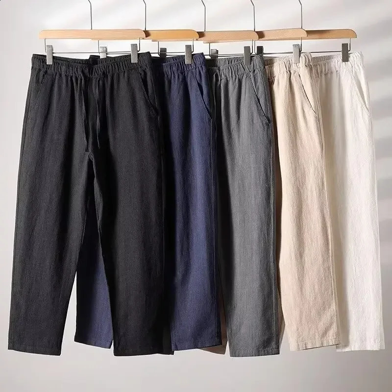High quality linen mens spring thin Chinese cotton linen mens casual pants white loose fit straight - L 250427