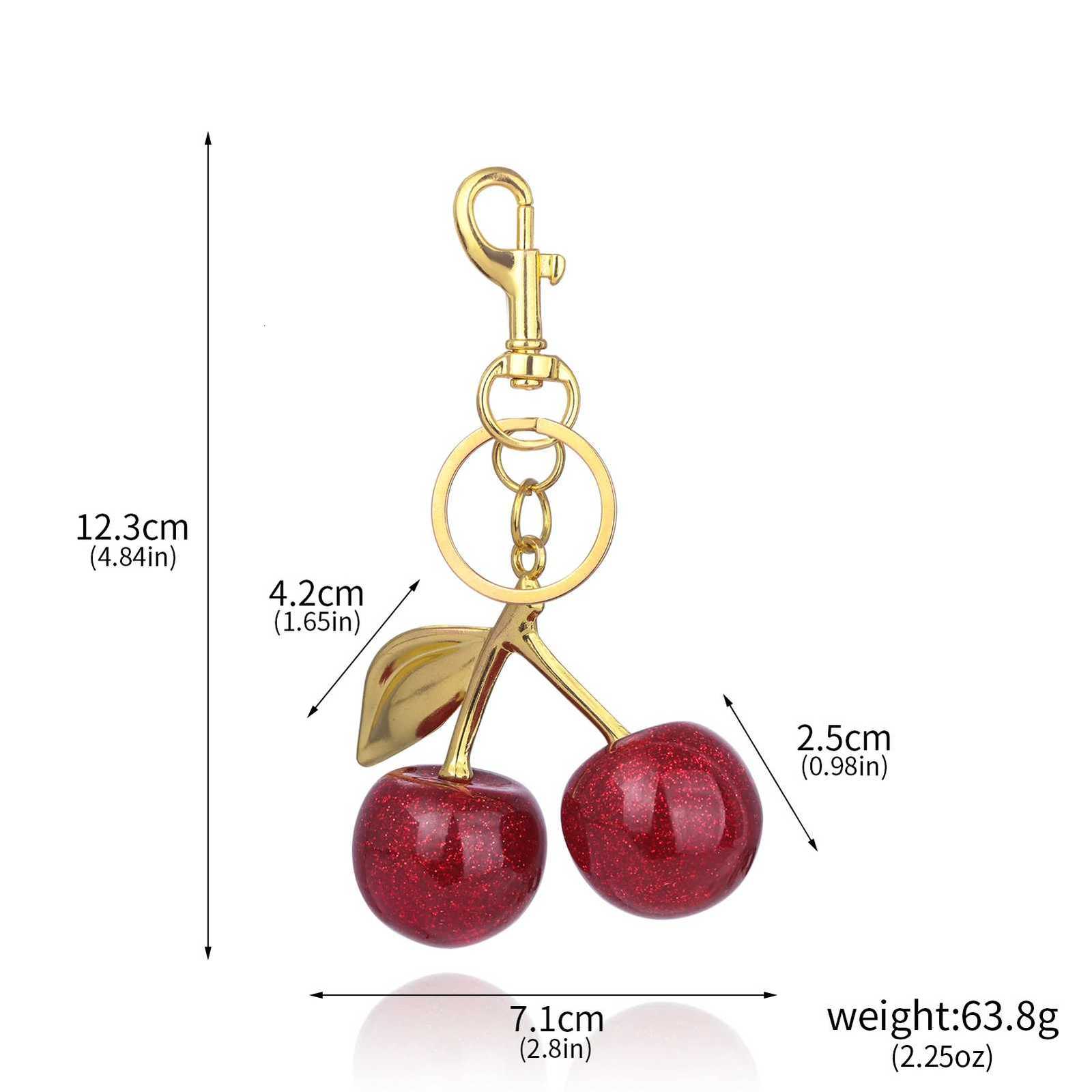 Sparkling Cherry Strawberry Apple Pear Bag Charm Keychain Bow Pretzel Dice Bag Pendant Car Key Chains Jewelry Decoration GiftT251127