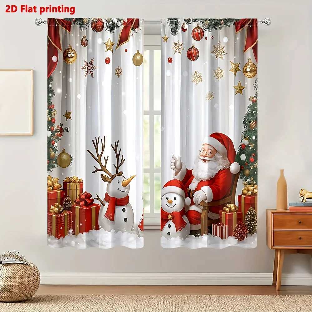 Curtain Christmas 2PC Christmas Curtains Santa Snowman Print Blackout for Bedroom Living Room Dining Room Holiday Home Decor Y251126