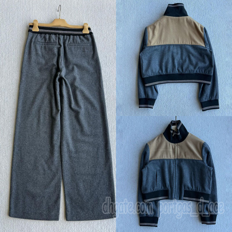 Luxury Contrast Color Gray Jacket For Women Designer Elastic Waist Drawstring Trousers Winter Autumn Christmas Outerwear