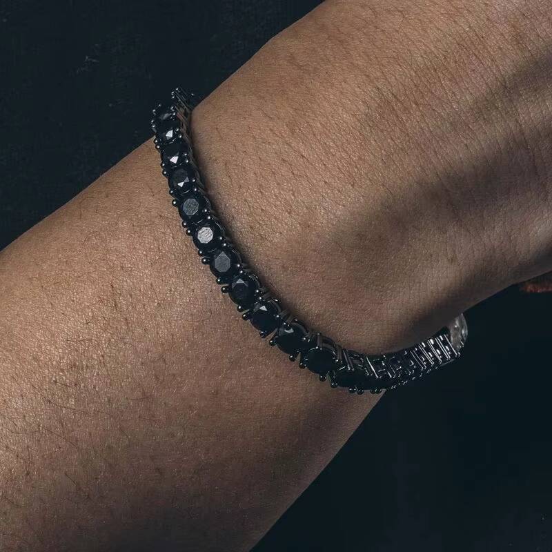 Hip Hop Jewelry Silver Black Gold Plated Black Moissanite Diamond Men Tennis Bracelet - view 3