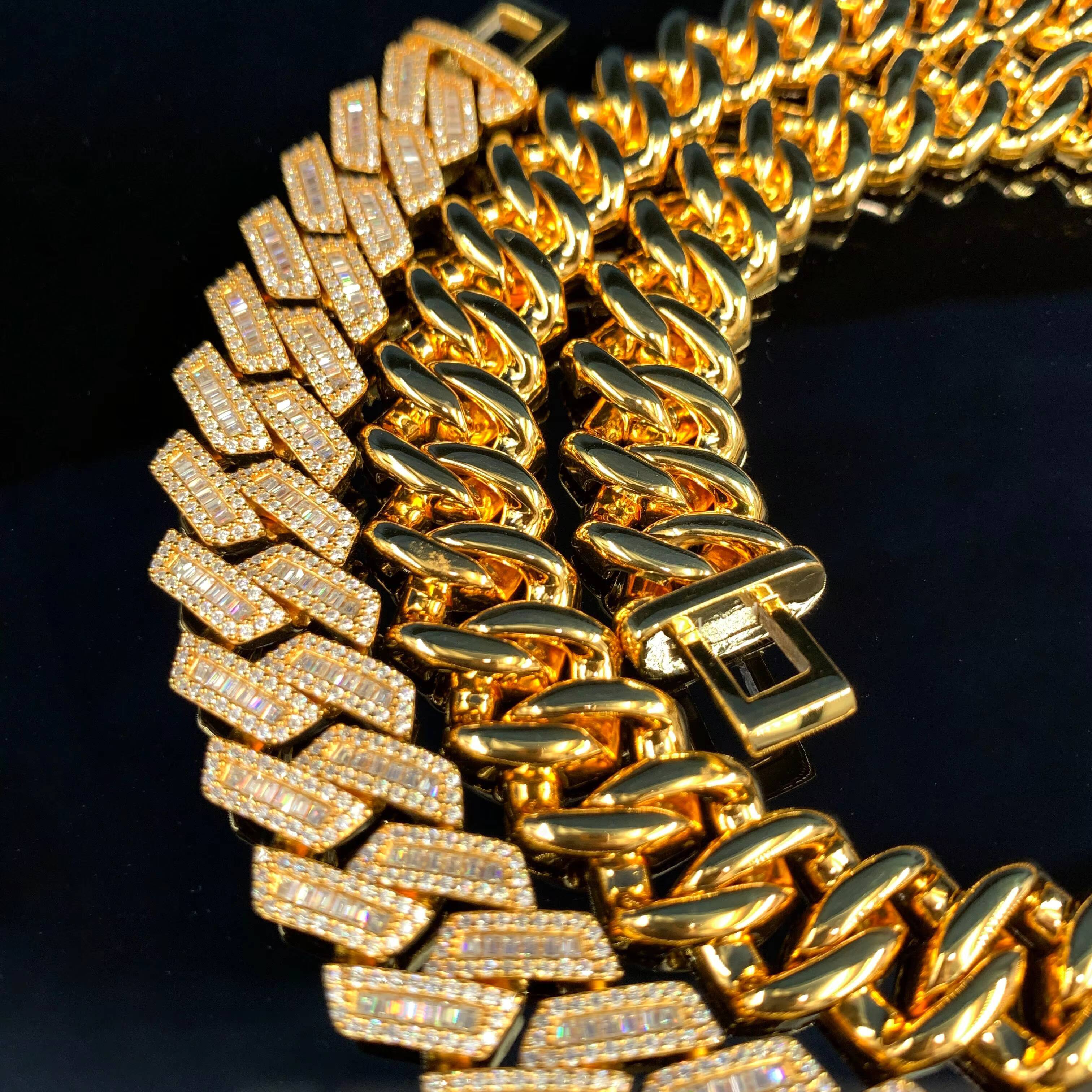 15mm Baguette Moissanite Cuban Iced Out 925 Silver Hiphop Men Vvs Moissanite Cuban Link Chain for Men Gifts Daily Wear