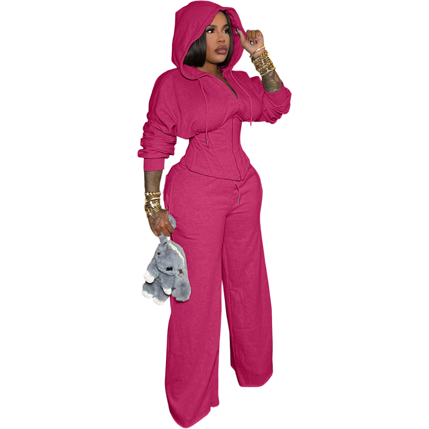 Womens Tracksuits Two Pieces Set 2025 New Fashion Clothing Personality Tie Waist Casual Pants Set Including Fishbone 5 Colors