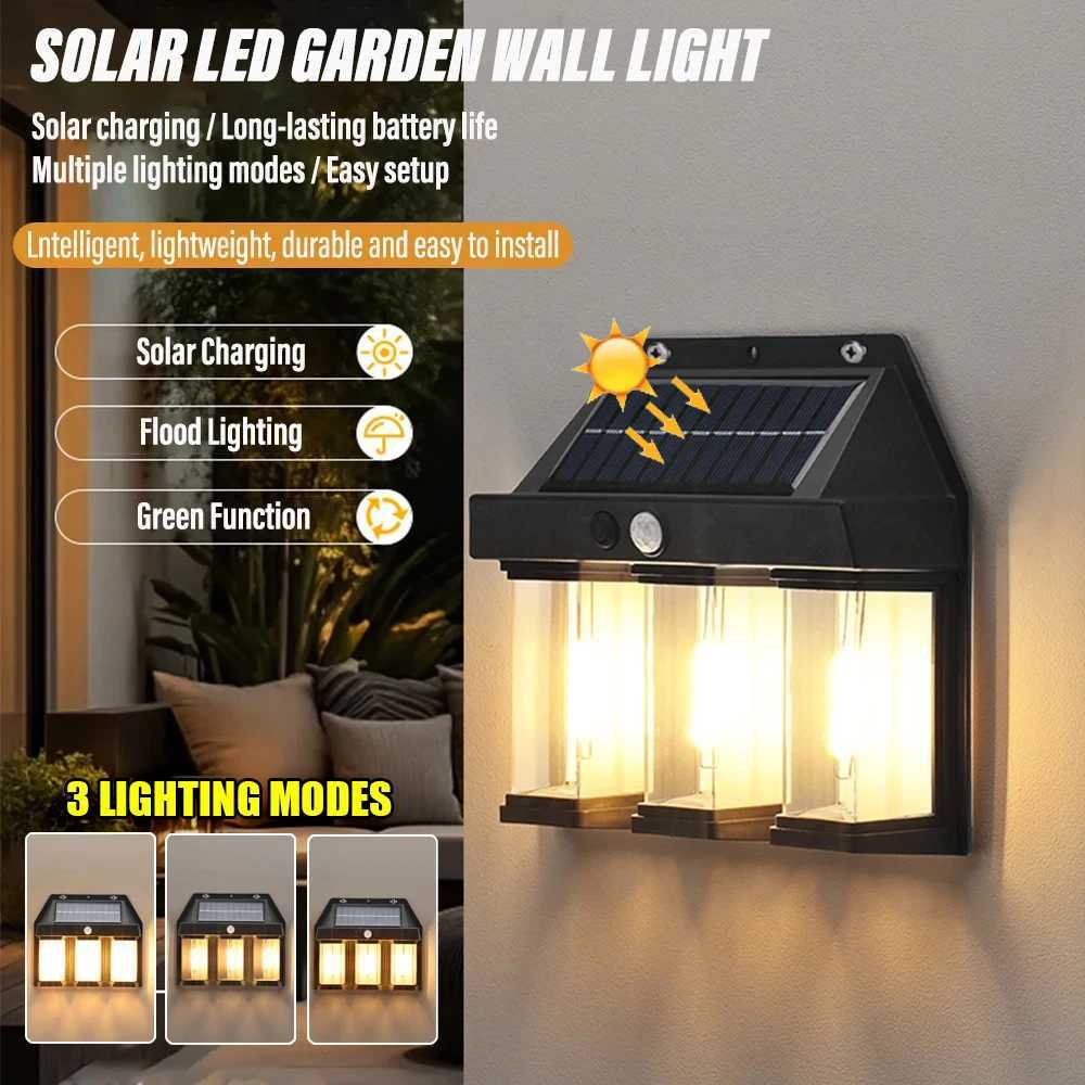 Outdoor Solar LED Wall Light 3 Lighting Modes with Motion Sensor Waterproof Garden Courtyard Landscape Decorative LanternM251127