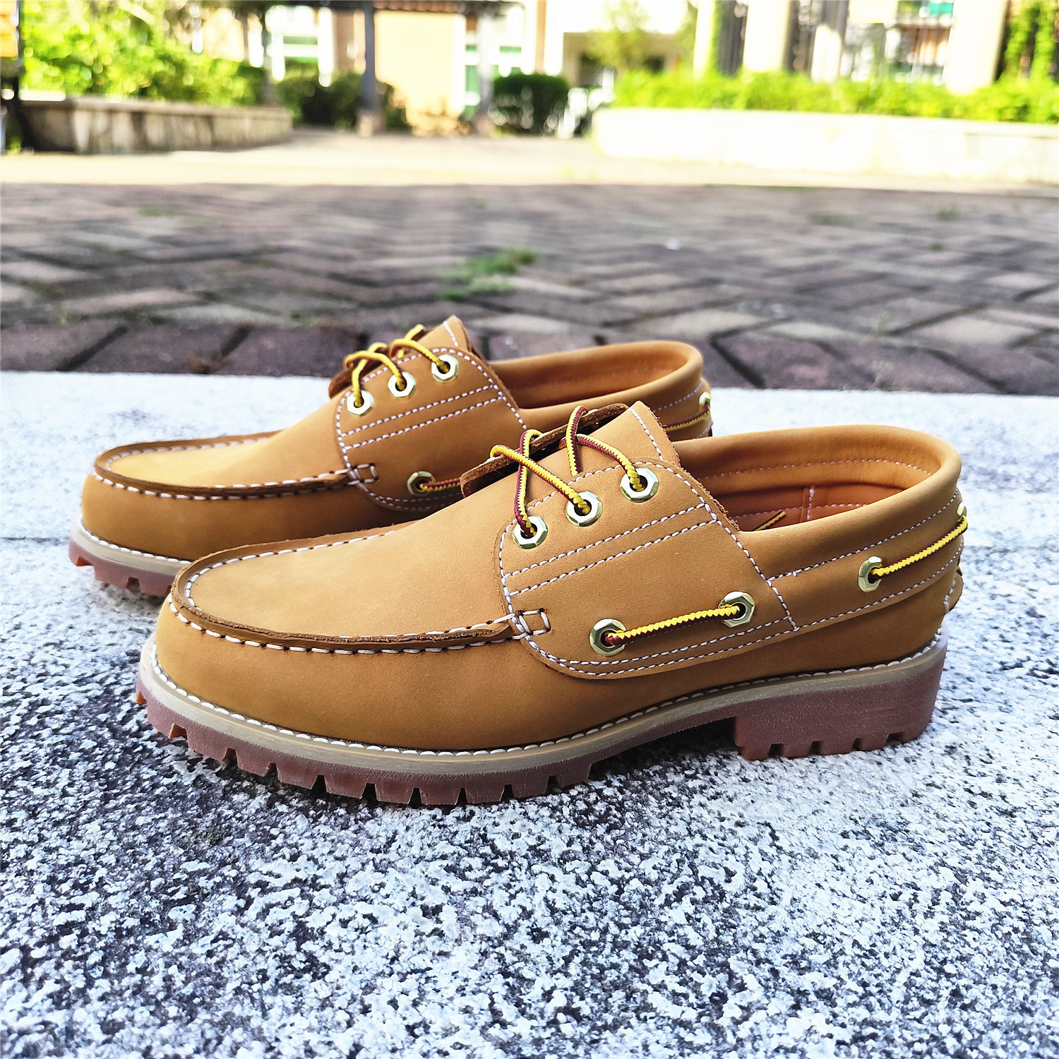 High quality slotted genuine leather boat shoes retro handmade sewn shoes mens casual shoes 240824