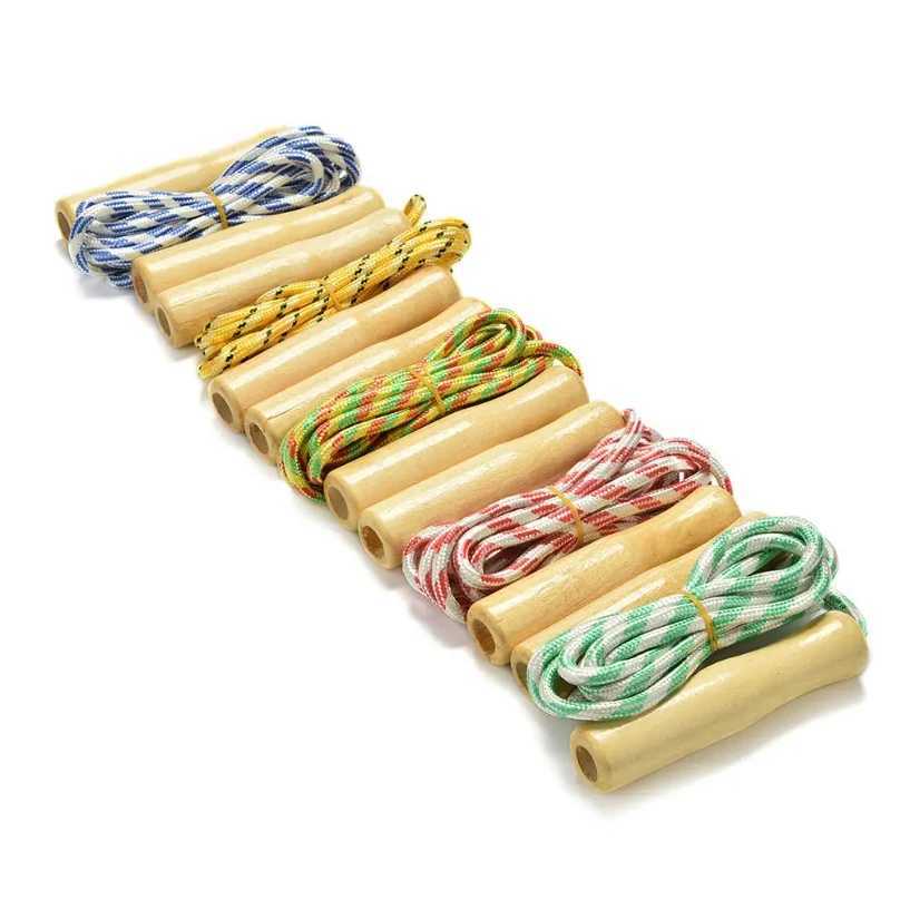 Sports Skipping Rope Wood Grip Handle Children Kid Fitness Equipment Training Practice Speed Jump Random ColorT251127