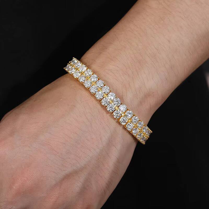 Dropshipping Fine Jewelry 2 Row 925 Sterling Silver Lab Grown VVS Moissanite Diamond Tennis Chain Bracelet for Men Women