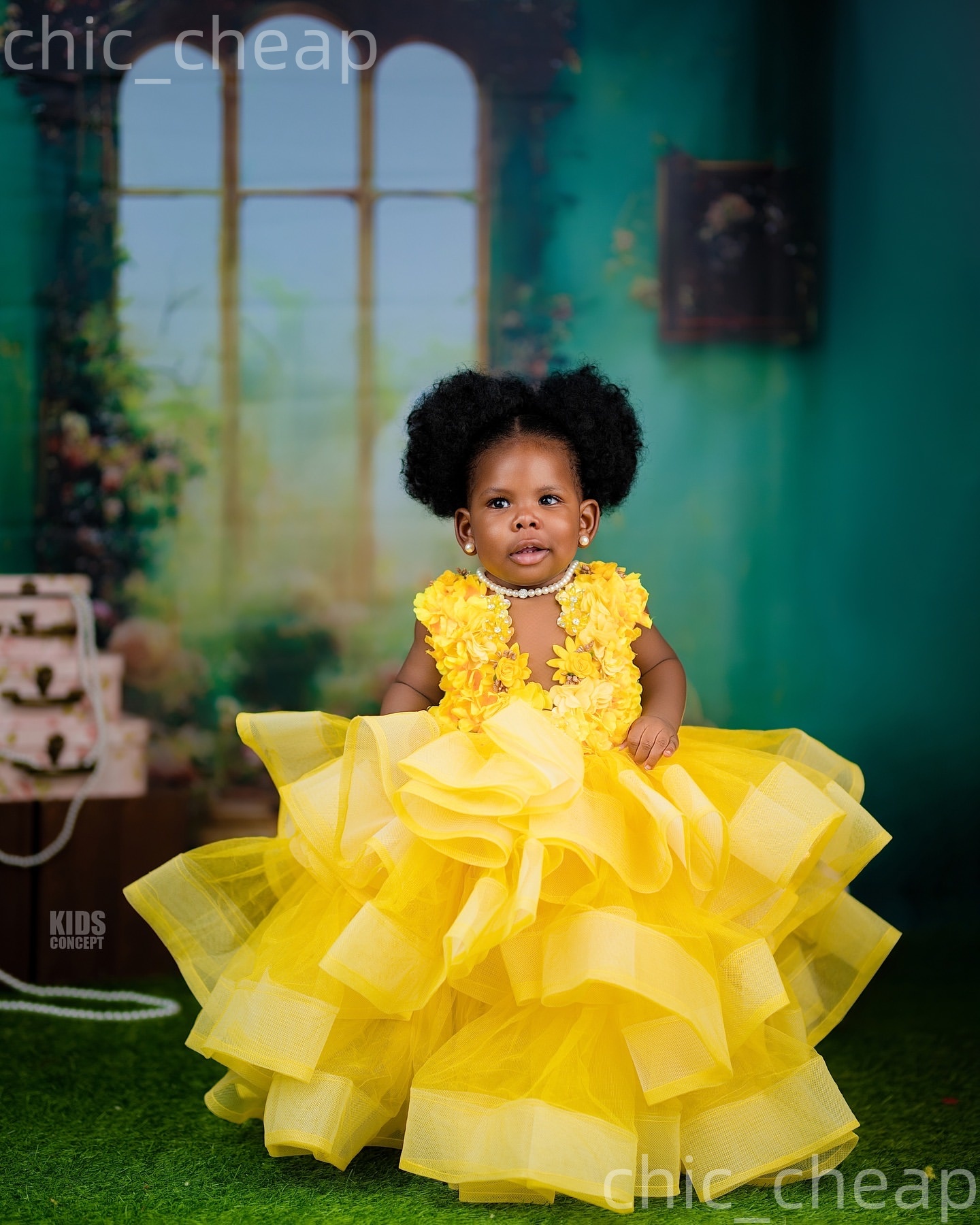 2026 Yellow Ball Gown Flower Girl Dresses Flowers Tulle Tiers Sheer Neck Little Girl Christmas Peageant Birthday Christening Tutu Dress Gowns ZJ422