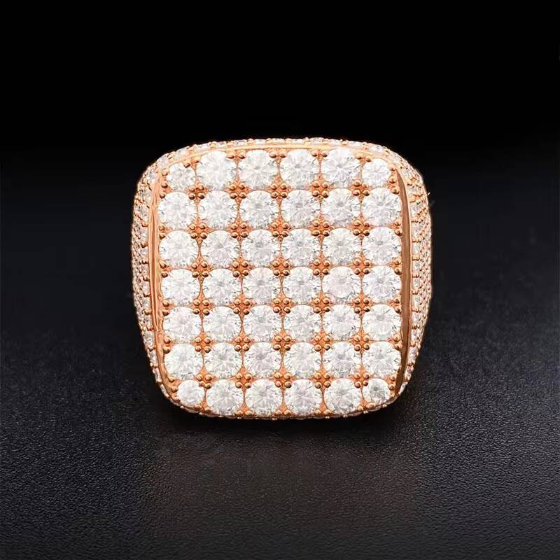 Iced Out Gold Plated 925 Sterling Silver Hip Hop Ring Fine Jewelry Vvs Moissanite Diamond Hiphop Ring