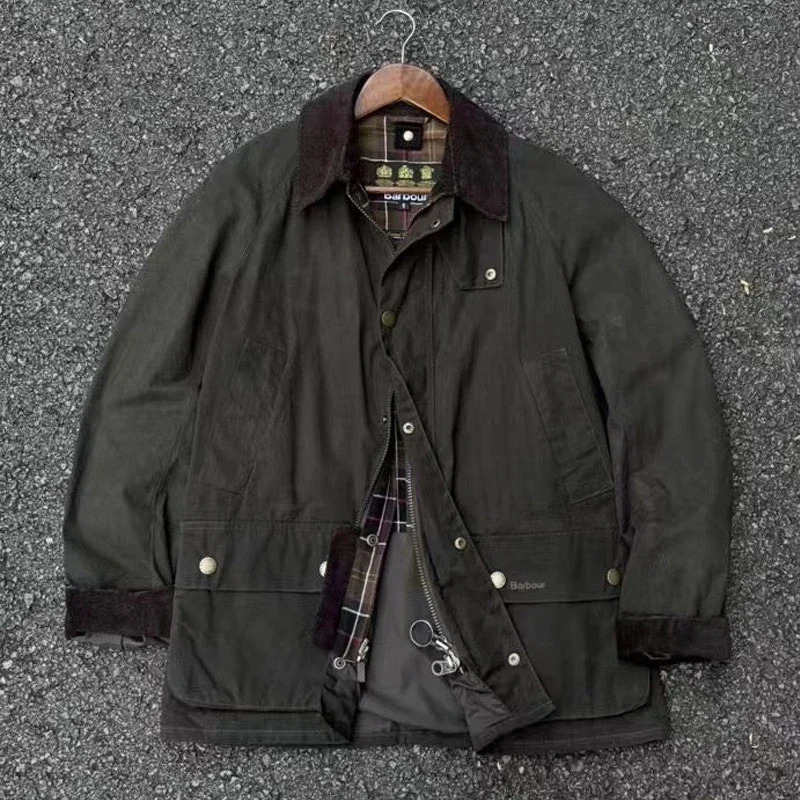 High Quality American Retro Wax Slim Fit Mid Length Lapel Trench Coat 251126