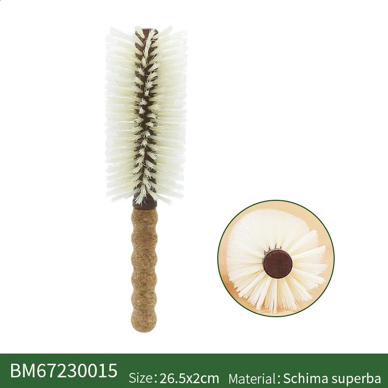 1PC Women Boar Bristle Round Hair Brush Cork handle Barrel Curling Styling Comb Anti-Static Wood Handle Hairdressing Tool 250418