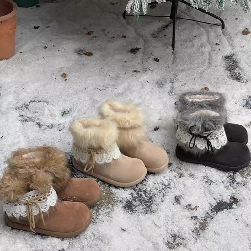 Christmas Gift Winter New Thick Luxury Shoes with Wool Lining Warm Cotton Women's Shoes Trendy and Spicy Women's Mid length Snow Boots Designer Shoes